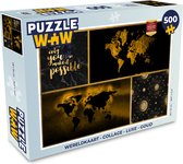 Puzzel Wereldkaart - Collage - Luxe - Goud - Legpuzzel - Puzzel 500 stukjes