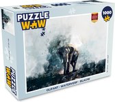 Puzzel Olifant - Waterverf - Blauw - Legpuzzel - Puzzel 1000 stukjes volwassenen