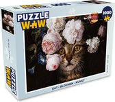 Puzzel Kat - Bloemen - Kunst - Legpuzzel - Puzzel 1000 stukjes volwassenen