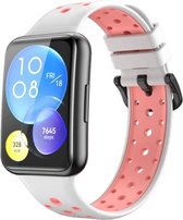 Siliconen Smartwatch bandje - Geschikt voor Huawei Watch Fit 2 sport bandje - wit/roze - Strap-it Horlogeband / Polsband / Armband
