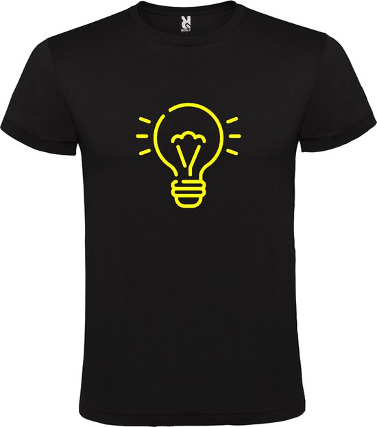 Zwart T shirt met print van " Light bulb / gloeilamp " print Geel size 5XL