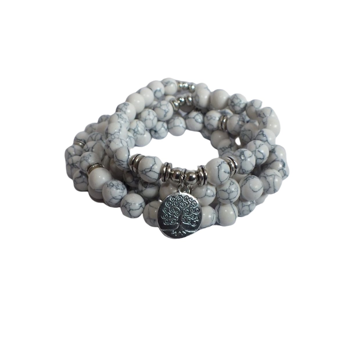 108 Kralen Witte Howliet Tree of Life Mala Armband / Ketting - Vrouwen / Mannen - 8mm Steen - boeddhisme - Boeddha - Yoga - Meditatie - Buddha - Kralenketting - Rozenkrans - India - Natuurlijke edelsteen wit