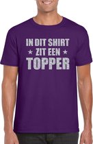 Toppers - In dit shirt zit een Topper zilveren glitter t-shirt paars voor heren - Toppers shirts XL
