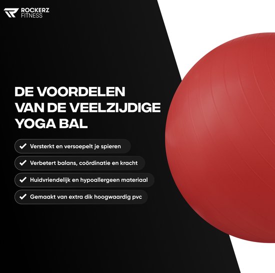 Rockerz Fitness® - Yoga bal inclusief pomp - Pilates bal - Fitness bal - Zwangerschapsbal - Goede houding bij het thuiswerken - 65 cm - kleur: Rood