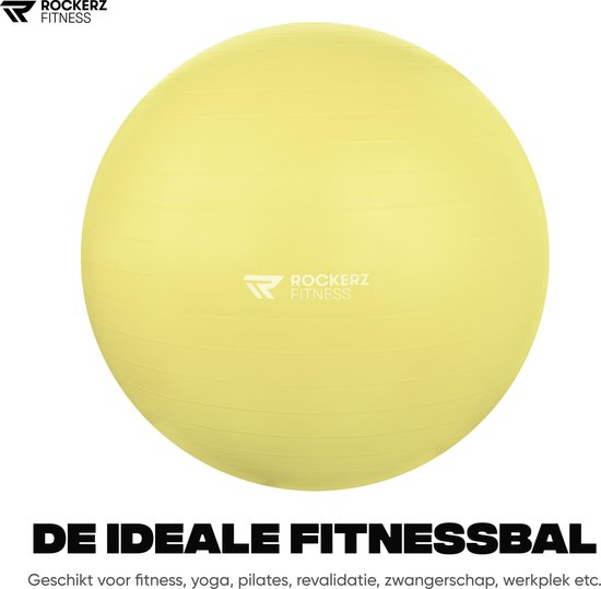 Rockerz Fitness® - Yoga bal inclusief pomp - Pilates bal - Fitness bal - Zwangerschapsbal - Goede houding bij het thuiswerken - 75 cm - kleur: Geel
