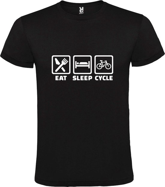 Zwart T shirt met print van " Eat Sleep Cycle " print Wit size M
