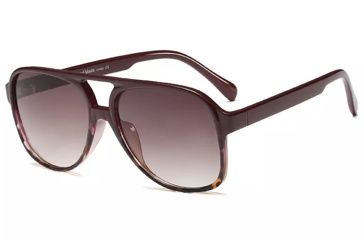 ASTRADAVI Zonnebril - Classic Vintage Sunglasses UV400 - Bruin Bordeaux Luipaard Frame & Bruin Lenzen