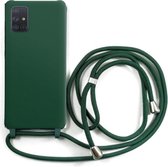 RNZV - Samsung A71 Siliconen telefoonhoesje met koord  - Donker Groen