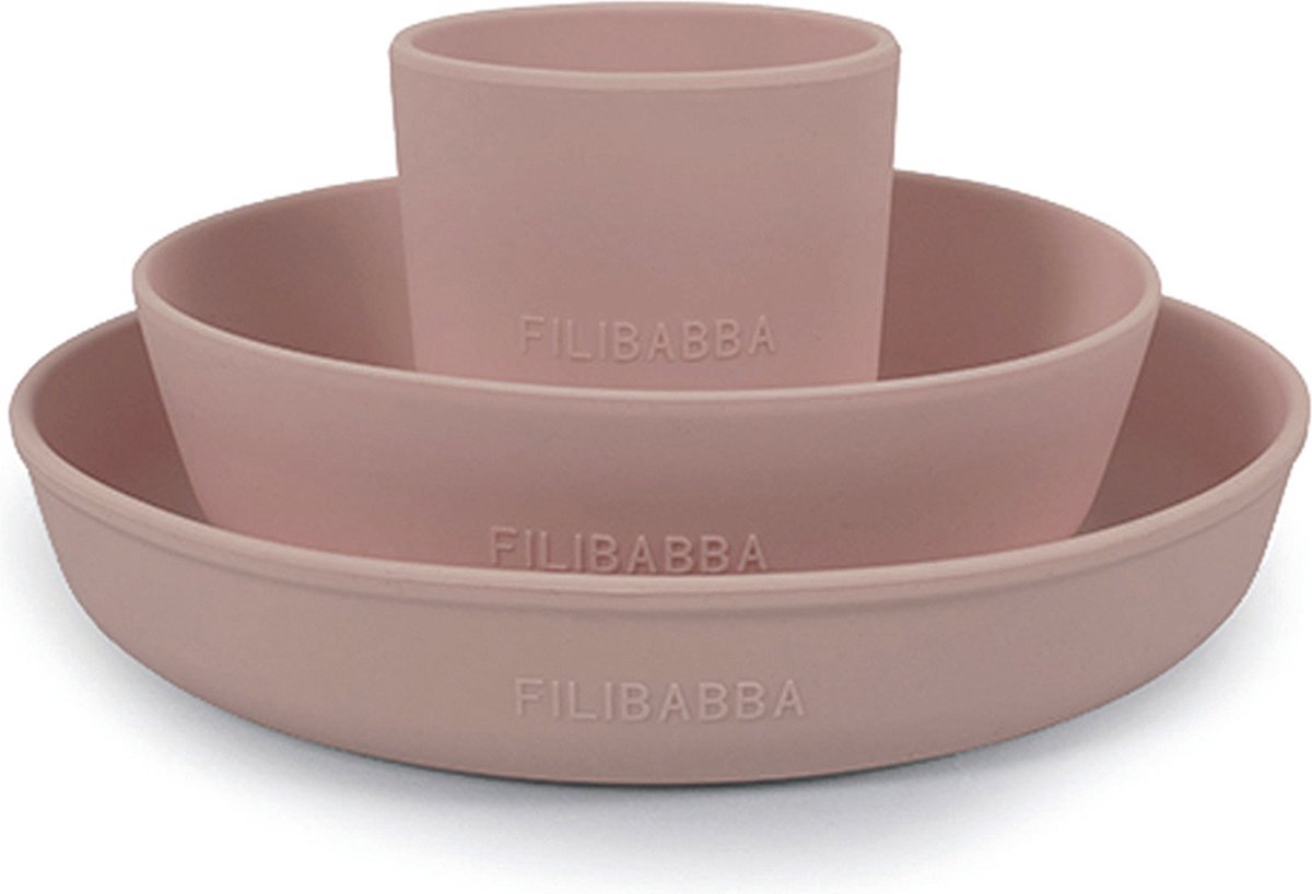 Filibabba - Volledige eetset in Siliconen - Rose