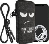 kwmobile Tasje voor smartphones XL - 6,7/6,8" - Hoesje van vilt in wit / donkergrijs - Phone case met nekkoord - Don't Touch My Phone design