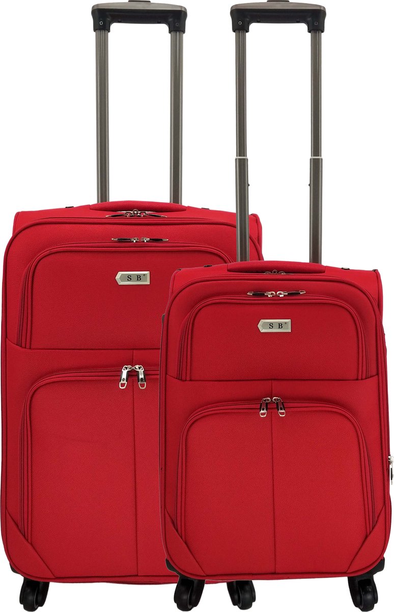 SB Travelbags 2 delige bagage stoffen kofferset 4 wielen trolley - Rood - 65cm/55cm