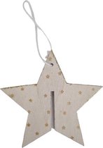 Kersthangers - Houten ster - Hout - 8 cm - Set van 5 hangers - kerstboom hangers met glitters - Houten schijf