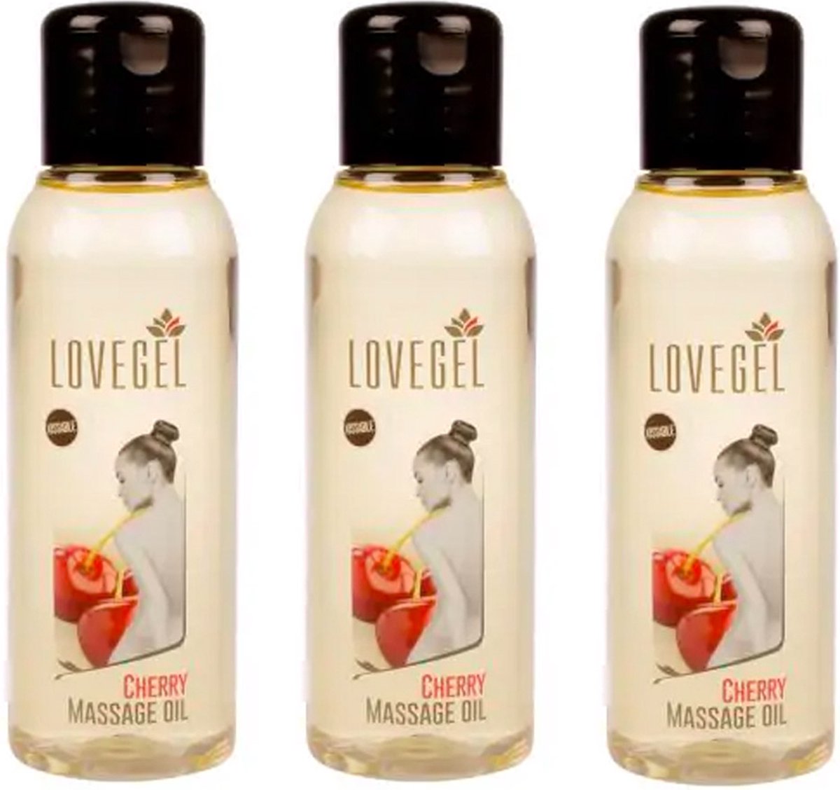 Goedkoopste Lovegel - Erotisch massage olie - Kers - 100 ml - 3 Stuks