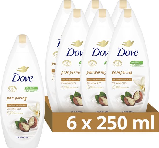 Dove Pampering Sheabutter & Vanille Douchegel - 6 x 250 ml - Voordeelverpakking - Dove