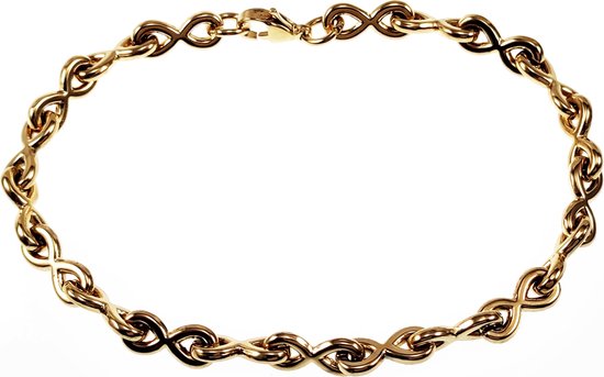 Bracelet doré avec des maillons en forme de symbole infini. Le bracelet a une fermeture dorée.
