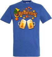 T-shirt Oktoberfest hoed en bier | Oktoberfest dames heren | Tiroler outfit | Carnavalskleding dames heren | Blauw | maat L