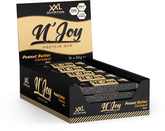 XXL Nutrition - N'Joy Protein Bar - 20 Gram Eiwit - Eiwitrepen & -snacks, Proteine Repen - Smeuďge Eiwit Reep én Hoog in Eiwit - Diverse Smaken - Peanut Butter & Caramel - 15 Pack