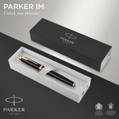 Parker IM-vulpen | Zwarte lak met gouden afwerking | Medium penpunt met blauwe inktnavulling | Met geschenkdoos