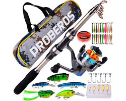 woegel hengelset – complete visset – vishengel + accessoires – hengel van 1.8 meter inschuifbaar – voor beginners en gevorderden – carbon grijs