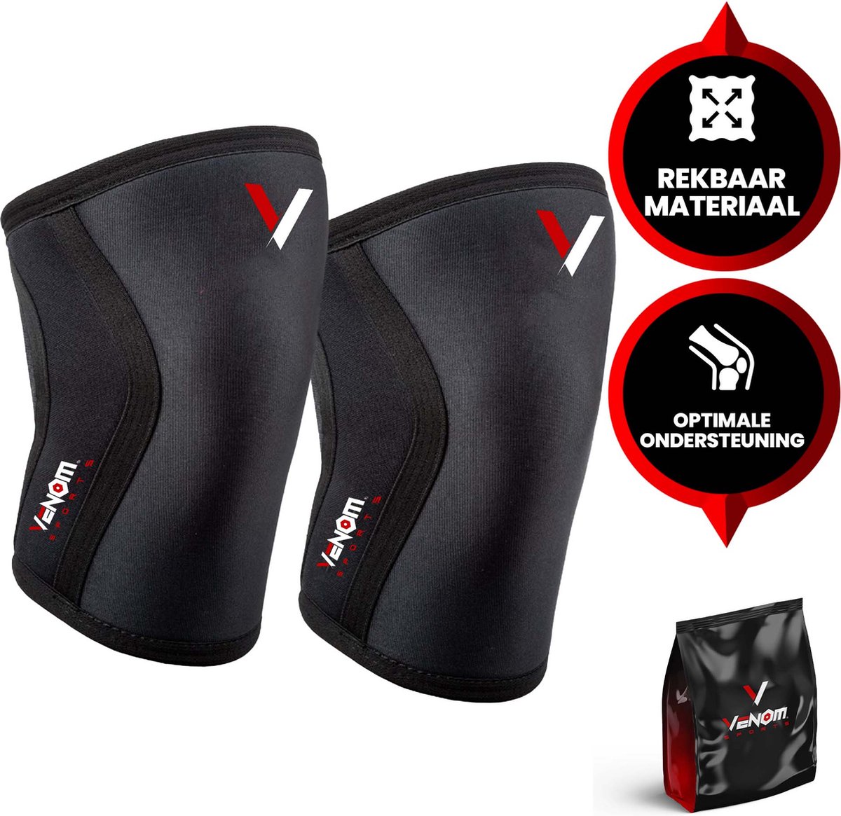 Venom Sports Knee wraps – knieband - knee sleeves voor extra stevigheid – knee sleeves powerlifting – kniebrace voor spieren en gewrichten – zwart – maat XL - 1 paar