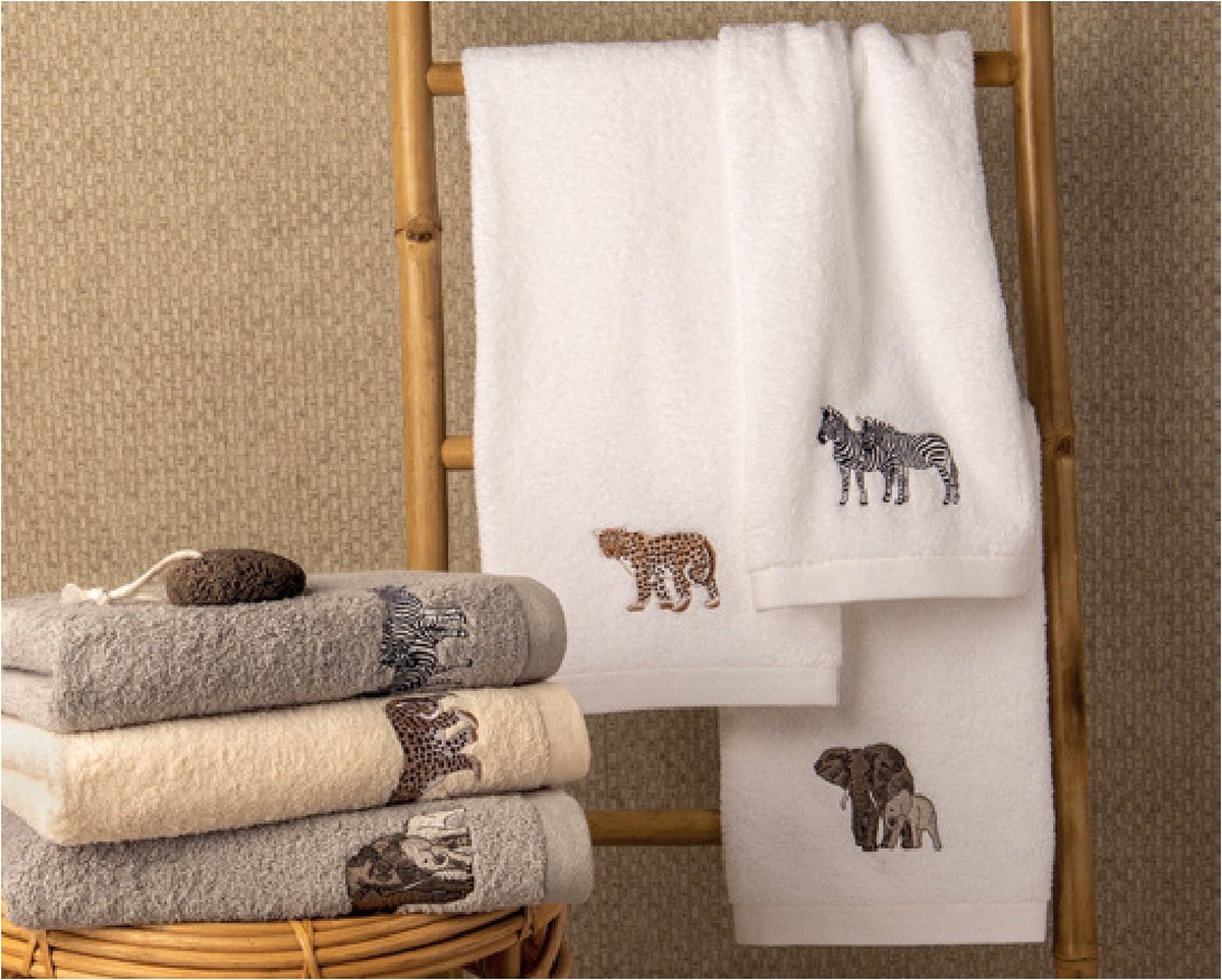 Badlaken 70x140 cm met borduring Zebra Lichtgrijs col 2992 - 3 Stuks