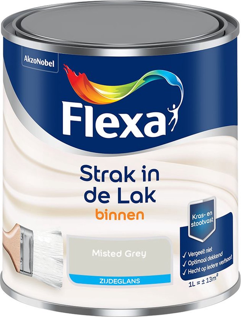 Flexa Strak in de Lak - Binnenlak - Zijdeglans - Misted Grey - 1 liter
