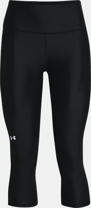 Zwarte Under Armour capri sportlegging met logo op linkerbeen.