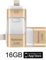 DrPhone Flashdrive 16 GB USB Stick 3 in 1 Flashdrive - OTG USB 3.0 + Micro USB + Ligtning iPhone - Android - Tablet Opslag - Goud