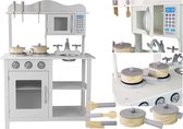 Luxe houten speelkeuken Bella met gratis accessoires - Speelgoed keuken - Met kookplaat, wasbak en magnetron - 85 x 60 x 30 cm Wit
