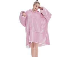 Q-Living Hoodie Deken - Oversized Hoodie - Plaid Met Mouwen - Snuggle Hoodie - Fleece Deken Met Mouwen - 1450 gram - Roze