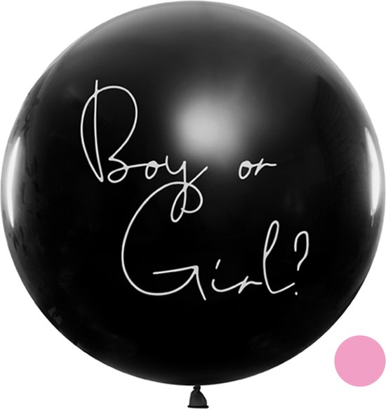 Little koekies - gigantische gender reveal ballon Ø 1m - girl - 100% biologisch afbreekbaar - geslachtsbepaling - papieren confetti - Boy or Girl