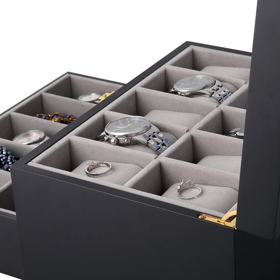 Horloge Box Zwart Luxe Houtnerf Horloge Box 3 Slots 6 Slots Quartz