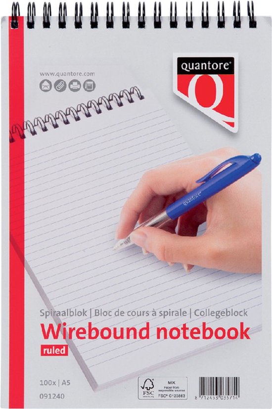 Quantore Schrijfblok Quantore A5 lijn kopspiraal 70gr | 5 stuks | 5 stuks | bol.com