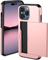 Apple iPhone 14 Pro Max Hoesje met Kaart Houder Back Cover Roze Goud