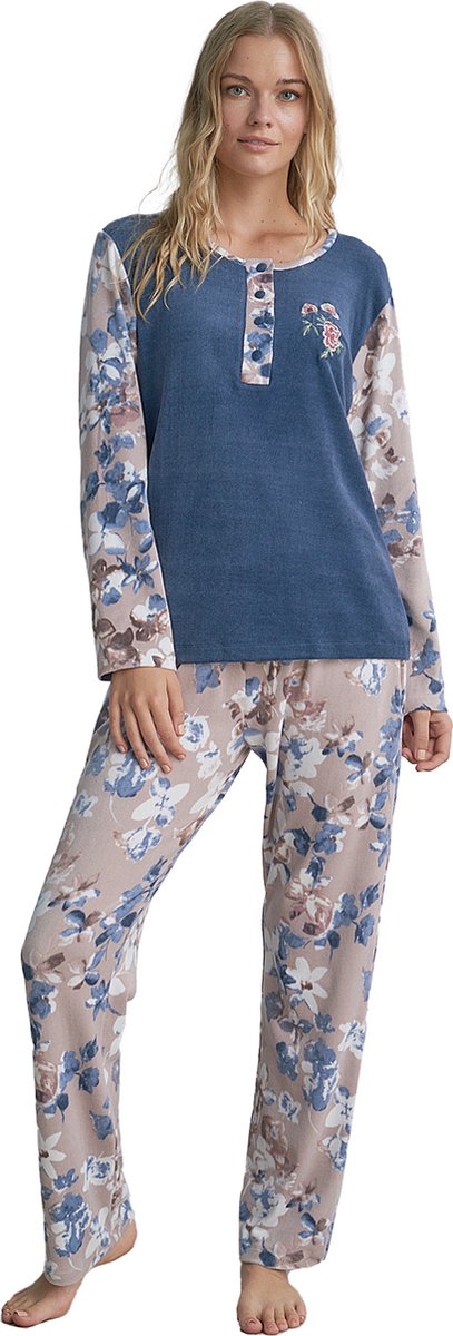 Pijadore - Dames Pyjama Set, Lange Mouwen, Blauw - XL