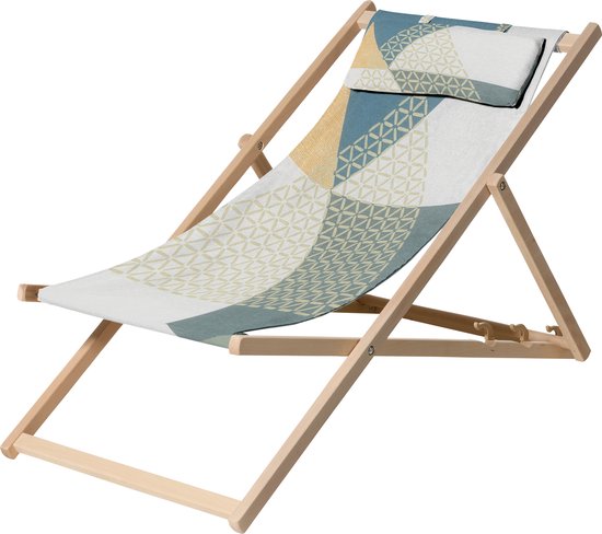 Madison - Houten Strandstoel - Triangle Green - Groen - Opvouwbaar - 90x55x87cm - Tuinstoel - Klapstoel