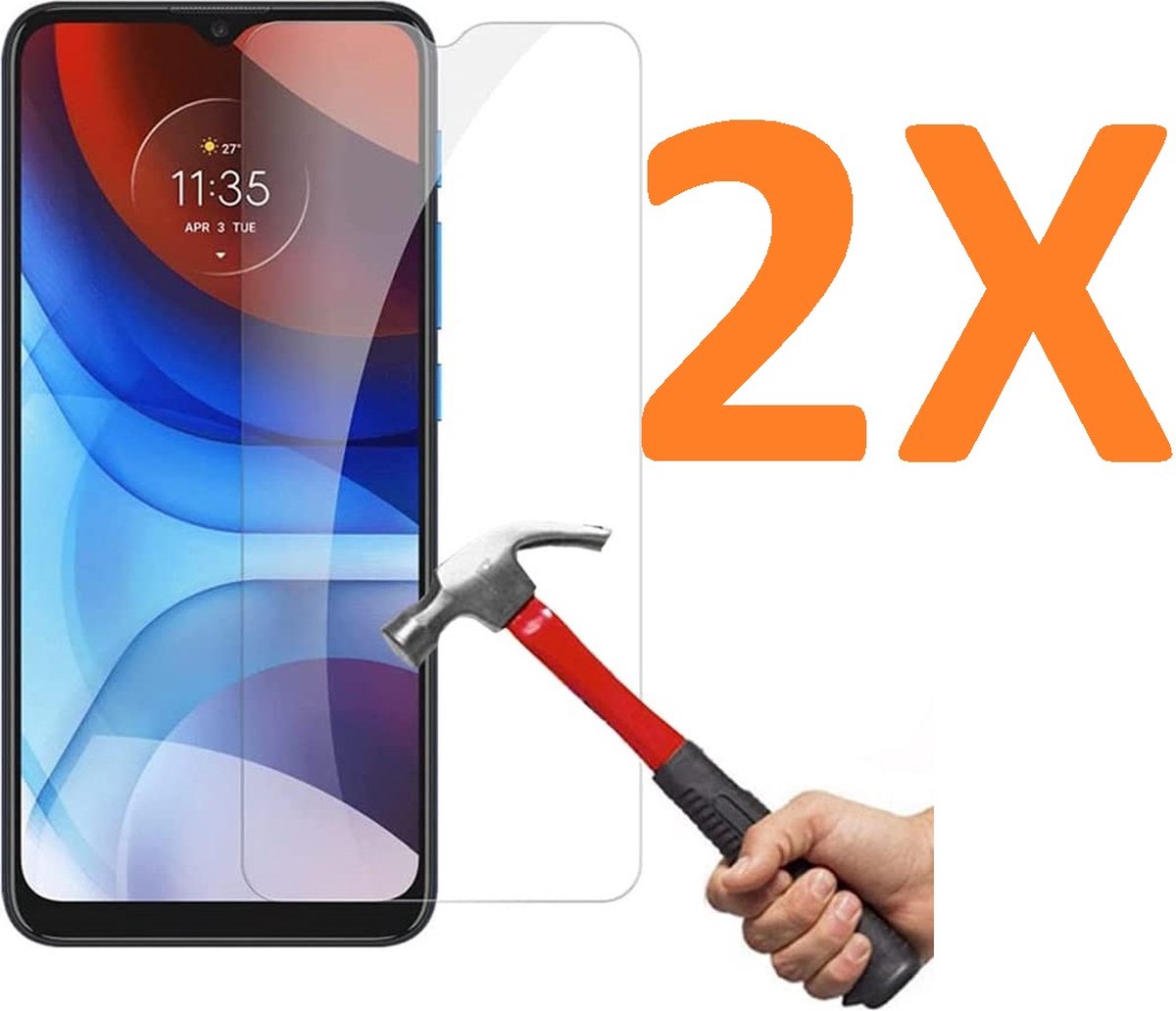 Screenprotector Glas - Tempered Glass Screen Protector Geschikt voor: Motorola Moto E7 - 2x