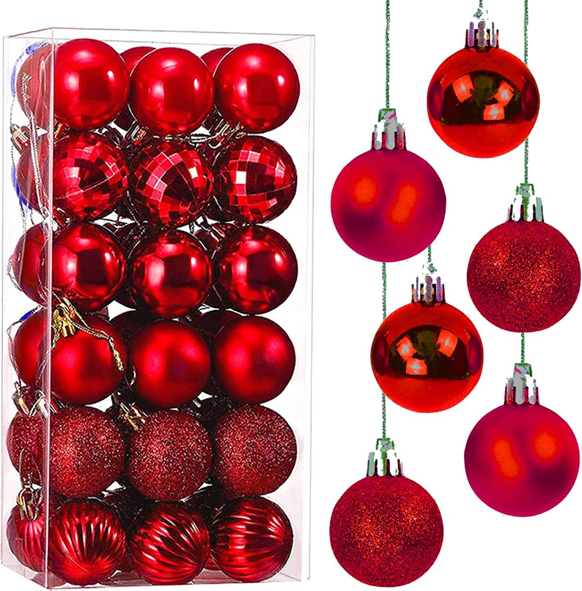 Kerstballen - Kerstboom Ornamenten - Kerstboom Versiering - 36 stuks Tot Ø 4 CM (Rood)