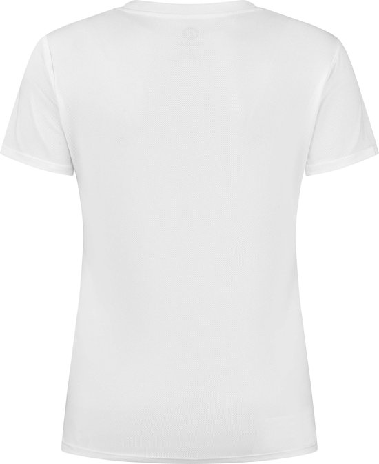 Wit sportshirt, achterkant, korte mouwen, met subtiele textuur.
