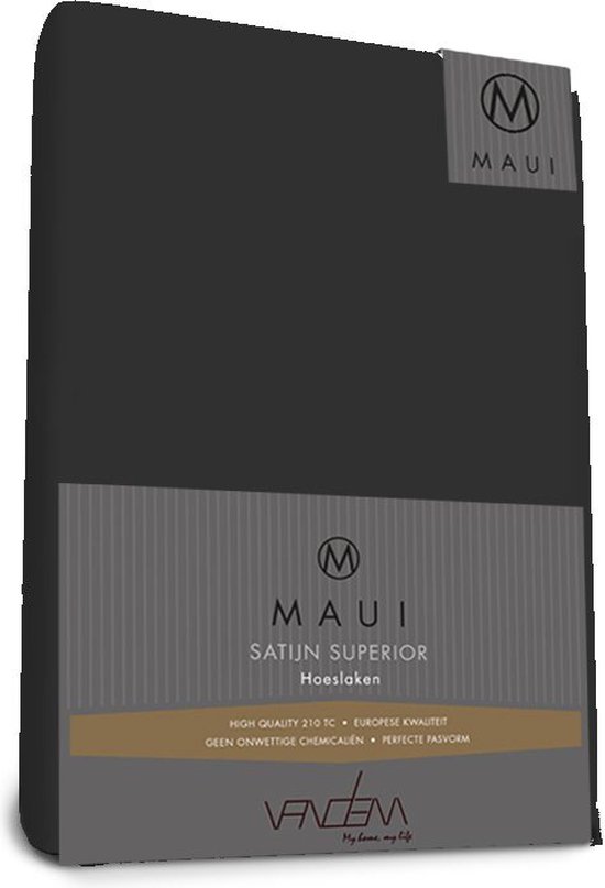 Maui - Van Dem - satijn Splittopper hoeslaken de luxe 200 x 210 cm zwart