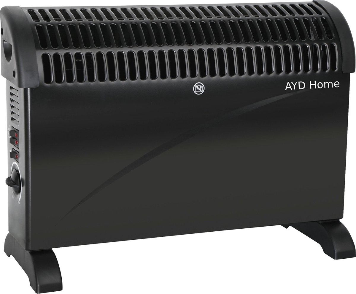 AYD Home Elektrische kachel - Convectorkachel – 2000W - Regelbare thermostaat - 3 standen – Verwarmt ruimtes tot 24m2 - Inclusief ventilator – Geruisloos - Zwart