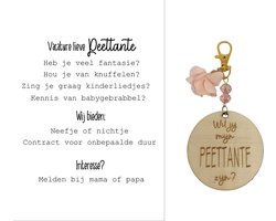 Sleutelhanger Wil jij mijn Peettante zijn? | roze | vacature | peettante vragen | meter vragen | peettante worden | meter worden