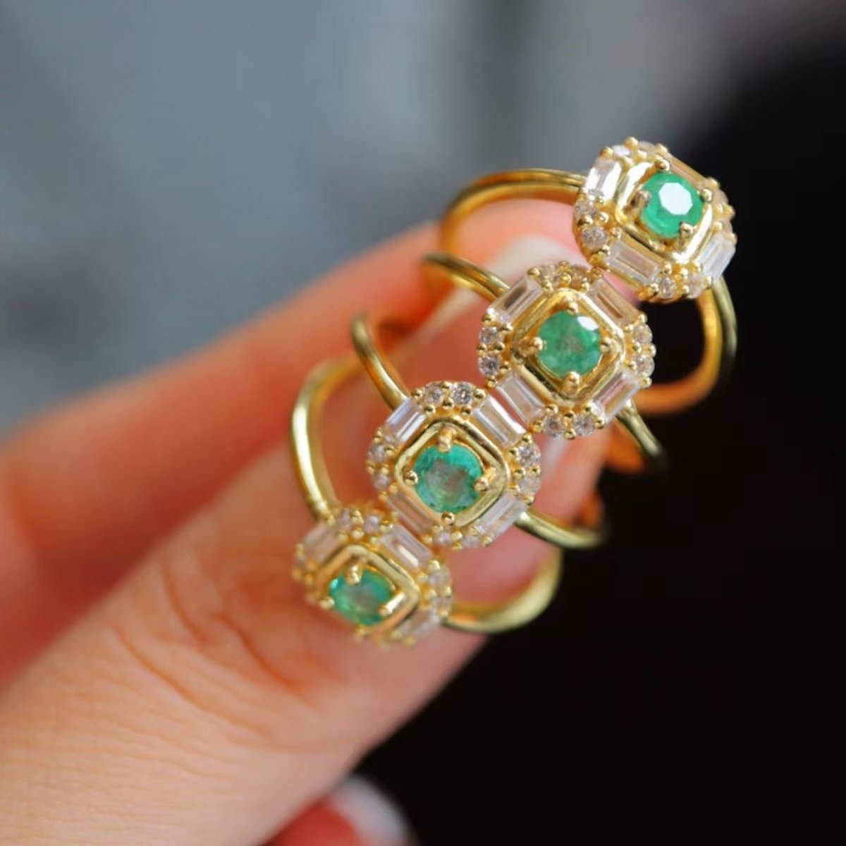 Magic Emerald - Gouden vermeil fancy Emerald asscher ring - verstelbaar - Echte Emerald edelstenen