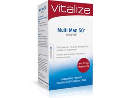 Vitalize Vitalize Multi Man 50+ Compleet 60 tabletten Ondersteunt een goede weerstand - Zorgt mede voor het behoud van de prostaat- en blaasfunctie¹* - 60 stuks