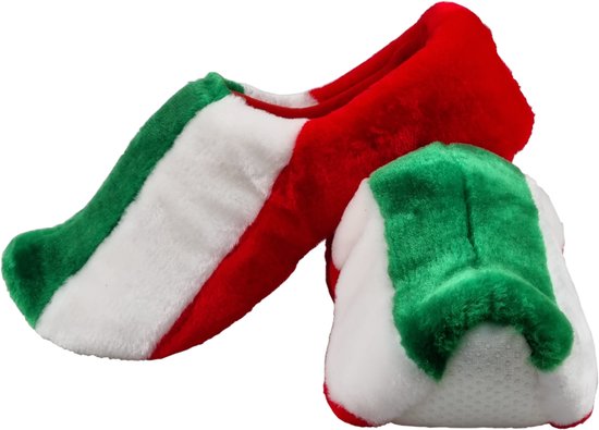 Elcee-Haly – Klomp sloffen – Pantoffelklomp met Italiaanse vlag – Warme sloffen – Rood / Wit / Groen – Maat 36/37