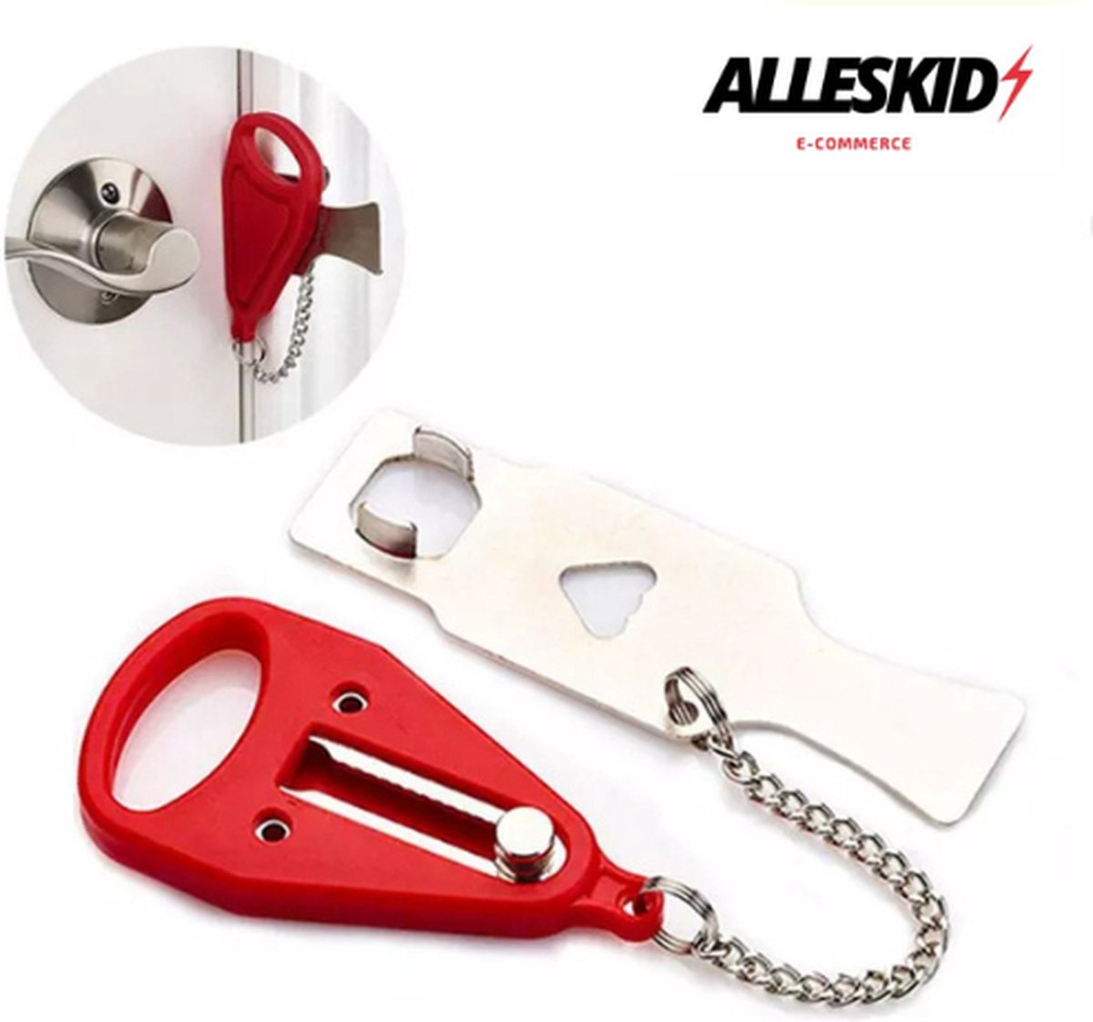 AllesKidz® Portable Travel Door Lock - Anti-diefstal deurslot - Deurbeveiliging - Deurslot - Deurstopper - Anti-inbraak - Rood