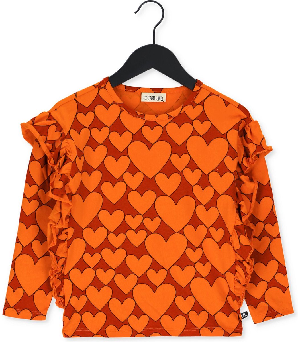 Carlijnq Hearts - Ruffled Top Longsleeve Tops & T-shirts Meisjes - Shirt - Oranje - Maat 98/104