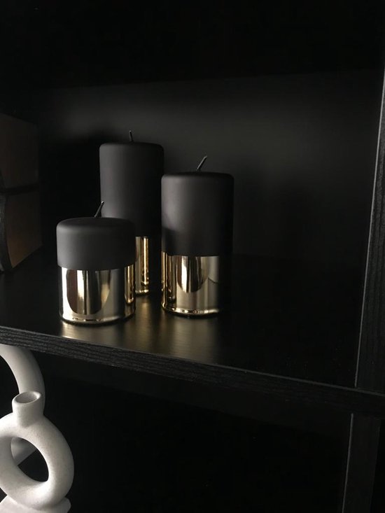 Createyourhome - Stomp kaarsen - Zwart velvet & Goud metallic - set van 3 - luxe cadeau set - giftset - kaarsen plateau -