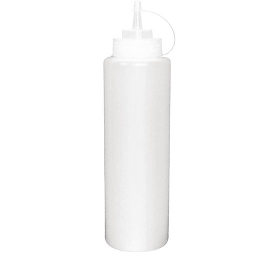 Witte kunststof knijpfles van Vogue met tuitdop, 34 cl.