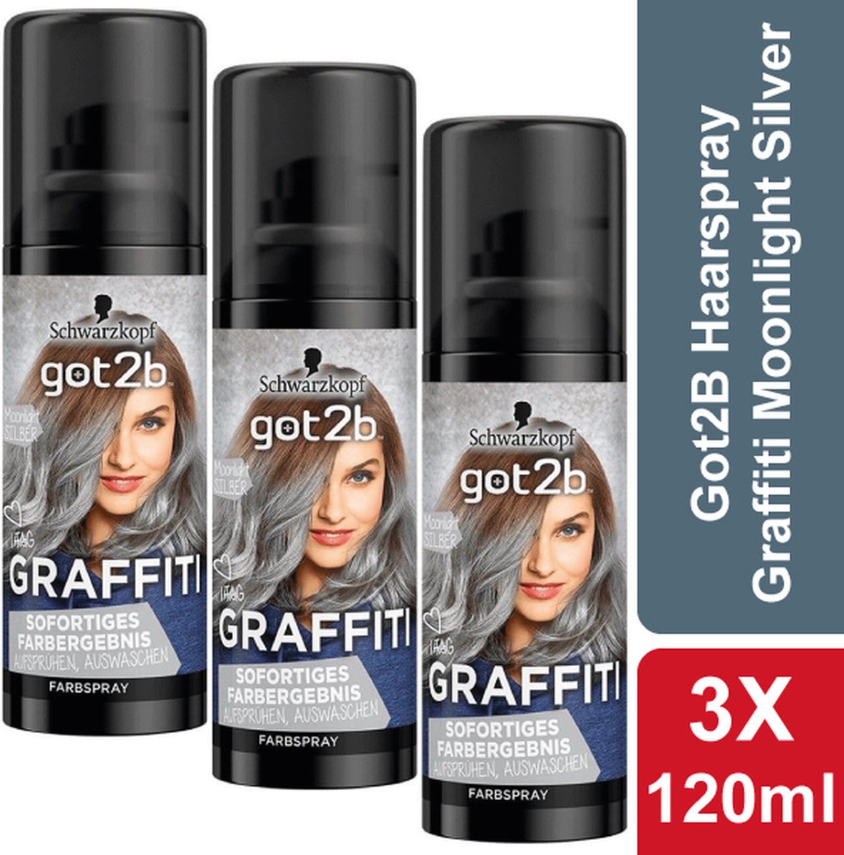 Got2B Haarverf Spray - Graffiti Moonlight Silver - Spray 120 ml - 3 stuks Voordeelverpakking - Schwarzkopf